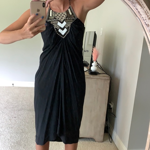 All Saints Black Halter Beaded Silk Dress - Picture 2 of 12